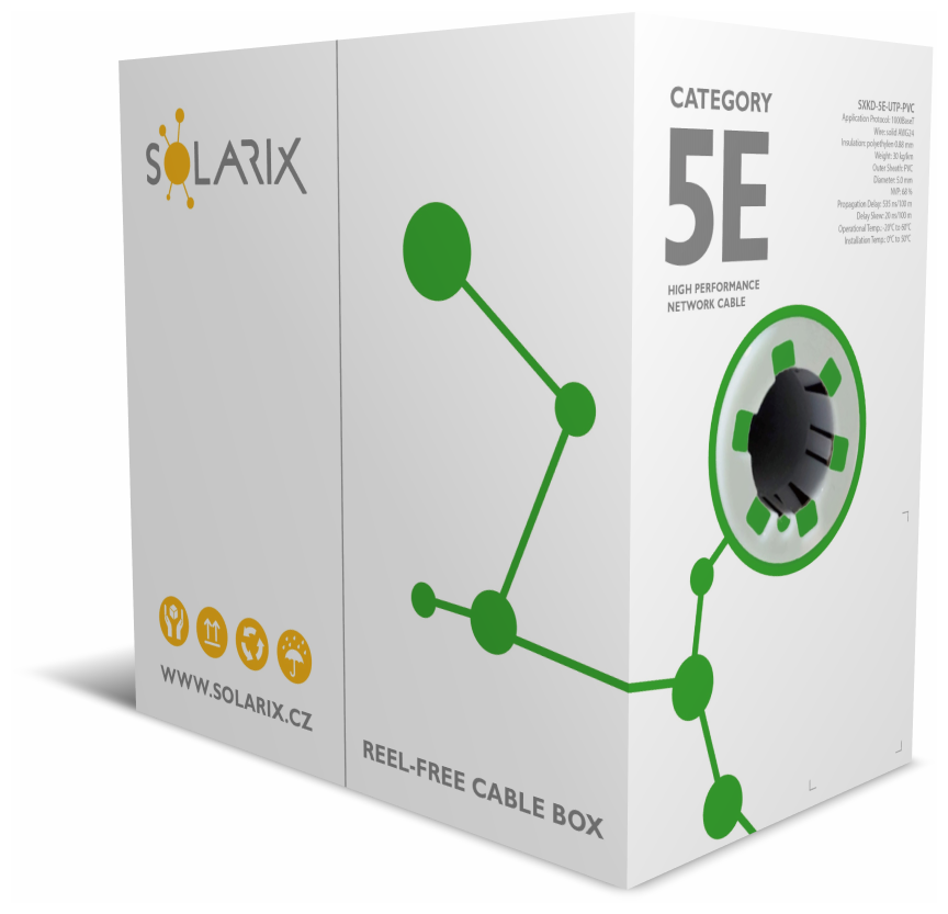 Nové odmotávání u instalačních kabelů Solarix v kartónovém boxu