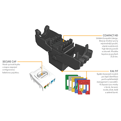 Produkt Samořezný keystone Solarix CAT5E UTP SXKJ-5E-UTP-RAL-SA, RAL FIT moduly, SECURE CAP - Solarix - Keystony