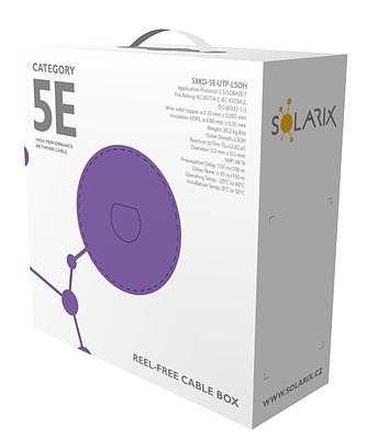 Produkt Instalační kabel Solarix CAT5E U/UTP LSOH D<sub>ca</sub>-s1,d2,a1 Extended+ 350 MHz 100m/box SXKD-5E-UTP-LSOH - Solarix - Kabely drát