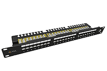 Produkt 19" patch panel Solarix 24 x RJ45 CAT6 UTP s vyvazovací lištou 1U SX24L-6-UTP-BK-N - Solarix - Patch panely