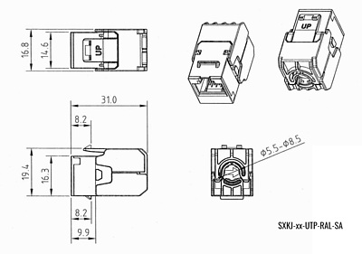 Produkt Samořezný keystone Solarix CAT6A UTP SXKJ-10G-UTP-RAL-SA, RAL FIT moduly, Component Level a 4PPoE certifikace - Solarix - Keystony