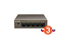 Produkt Tenda TEF1105P-4-63W PoE AT Switch 63Watt, 5xRJ45 Switch s 4xPoE 802.3at, 10/100Mbps,Kov - Tenda - Switche