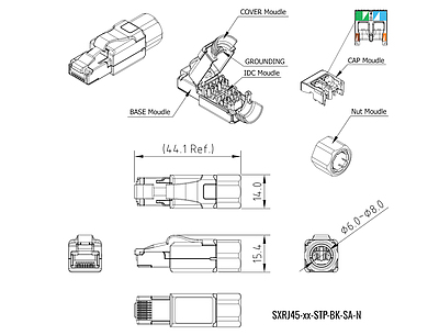 Produkt Konektor MPTL RJ45 CAT6A STP samořezný SXRJ45-6A-STP-BK-SA-N - Solarix - Konektory