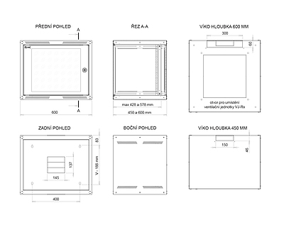 Produkt Rozvaděč nástěnný GrandN 20U 600mm, dveře sklo, RAL 7035, GrandN-20U-66-11-G - Solarix - Nástěnné 19"