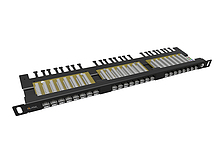 Produkt Patch panel Solarix 24xRJ45 CAT6 UTP s vyvazovací lištou černý 0,5U SX24HD-6-UTP-BK - Solarix - Patch panely