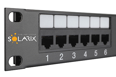 Produkt 19" patch panel Solarix 24 x RJ45 CAT6 UTP 350 MHz černý 1U SX24-6-UTP-BK - Solarix - Patch panely