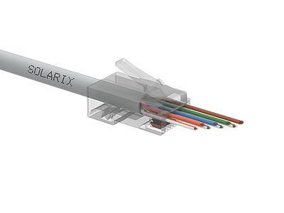 Produkt Univerzální EASY konektor RJ45 CAT5E UTP 8p8c na drát i licnu SXRJ45-5E-UTP-EASY - Solarix - Konektory