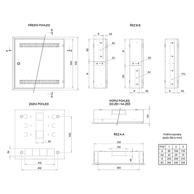 Produkt Rozvaděč SOHO LC-18 do zdi s lištami 2U, 4U a 11U, 550x550 bílá RAL9003 s rámečkem k zazdění - Solarix - Nástěnné 19"