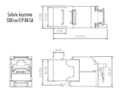 Produkt Samořezný keystone Solarix CAT6A STP RJ45 SXKJ-10G-STP-BK-SA Component Level a 4PPoE certifikace - Solarix - Keystony