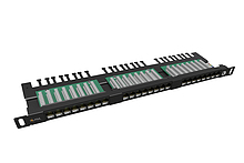 Produkt 19" patch panel Solarix 24xRJ45 CAT5E UTP s vyvazovací lištou černý 0,5U SX24HD-5E-UTP-BK - Solarix - Patch panely