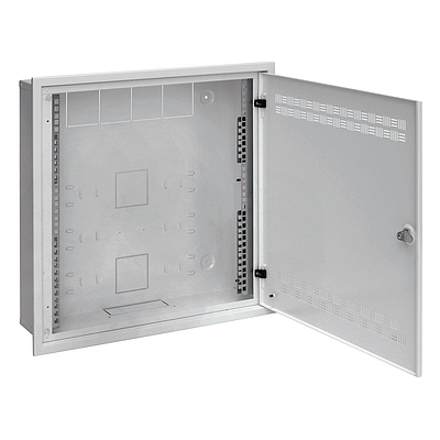Produkt Rozvaděč SOHO LC-18 do zdi  s lištami 2U, 4U a 11U, 550x550 šedá RAL7035 s rámečkem k zazdění - Solarix - Nástěnné 19"
